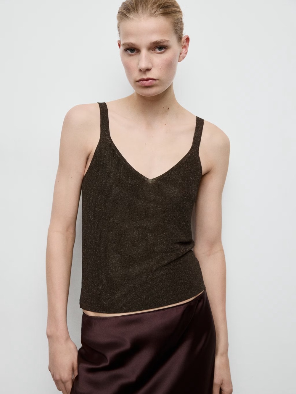 Mango Shimmery Brown V-Neck Camisole
